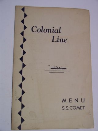 Vintage Colonial Line S.  S.  Comet Menu