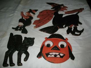 Vintage Halloween Witches,  Cat,  Pirate Die Cut Marked Germany/german