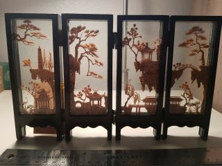 Vintage Chinese Hand Carved Cork Diorama Shadow Box Cranes Trees By Heritage Ind