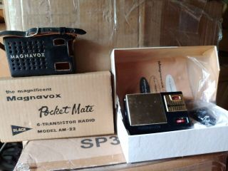 Vintage Magnavox Model Am - 22 Pocket Transistor Radio W/ Box Made In Japan