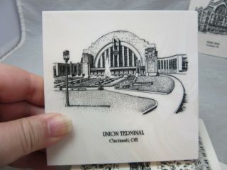 4x Cincinnati Coasters.  Music Hall.  Union Terminal.  Fountain.  Riverfront 4