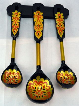 Кhokhloma,  Russia " Tale ".  Set Of 3 Big Decorative Spoons Wood Folk (bi Kh1)