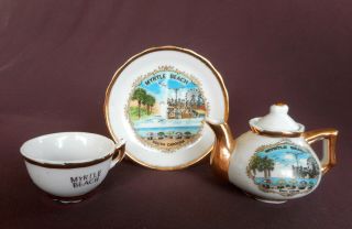 Myrtle Beach South Carolina Vintage Souvenir Miniature Teapot Plate Cup