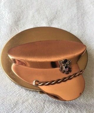 Vintage 1940s Wwii Military Us Army Emblem Hat Powder Compact