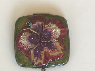 Jay Strongwater Compact Double Mirror Purple Flower With Ladybug