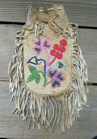 ANTIQUE HAND STITCHED NATIVE AMERICAN INDIAN BEADED MEDICINE OR TOBACCO BAG 4