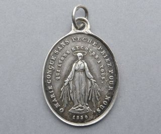 French Antique Religious Silver Pendant 1830.  Saint Mary.  Miraculous Medal.
