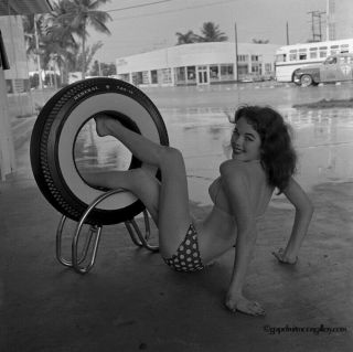 Bunny Yeager 1954 2 1/4 " 120mm Camera Negative Pin Up Girl Car Advertising Tires