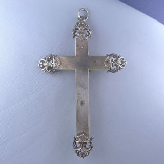 Fine Sterling Silver & Mother of Pearl Cross / Antique Crucifix Pendant 2