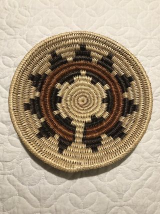 Woven African Basket Bowl 9 Inches Across Orange/brown/beige