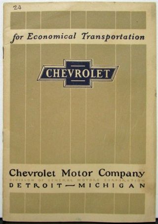 1924 Chevrolet Sales Brochure Superior Models & Specifications