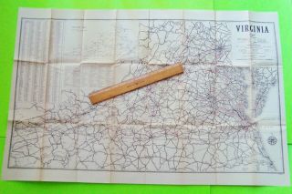 1940 Virginia Official State Highway Map Big 34 " X 22 ",  Richmond Va Street Map