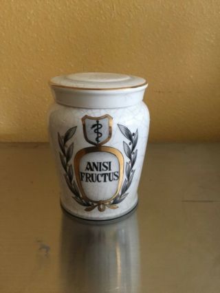 Vintage Apothecary Jar W/lid Porcelain Herbalist Anisi Fructus
