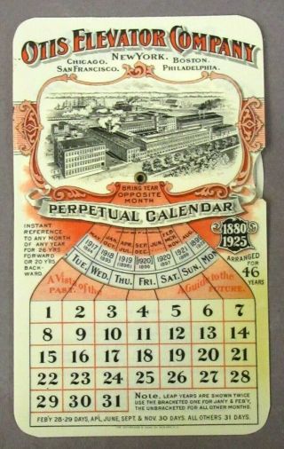 1899 Otis Elevator Celluloid Large Pocket Perpetual Calendar