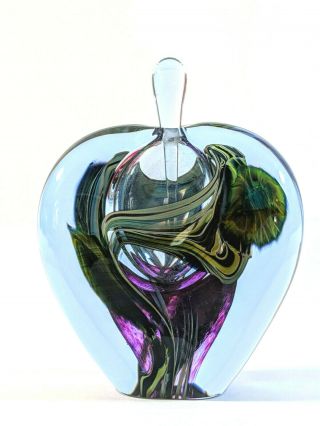 Murano Art Glass Perfume Bottle Blue Green Purple Swirls Signed 1991