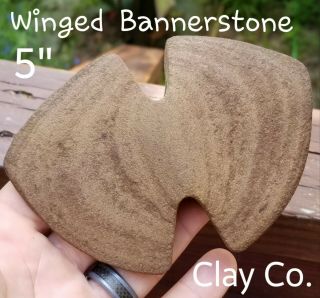 Fine Double Notched Bat Wing Bannerstone Indian Artifact Hard Stone Clay County