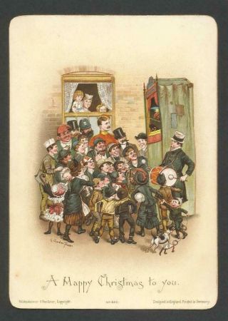 V83 - Punch And Judy Show Scene By George Gordon Fraser - Victorian Xmas Card