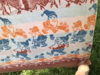 VTG Blanket Garden Gnomes Wool Blend Orange Blue Cinnaman 64 