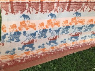 VTG Blanket Garden Gnomes Wool Blend Orange Blue Cinnaman 64 