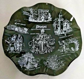 Fantasyland Gettysburg Pa Souvenir Fluted Dish Smoke Gray Glass