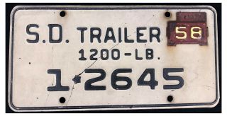South Dakota 1957 - 1958 Trailer License Plate 1 - 2645
