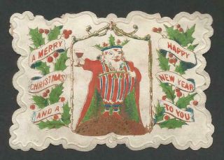 V77 - Santa King With Glass Of Wine - Windsor - Rare Early Victorian Xmas Card