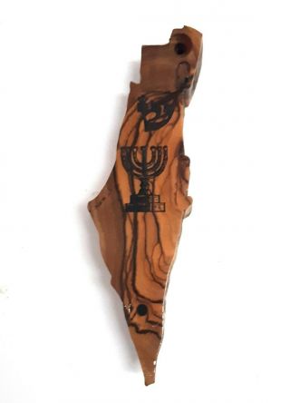 Handmade Wooden Mezuzah,  Old Olive Wood Mezuzah Case Israel Map Judaica M144