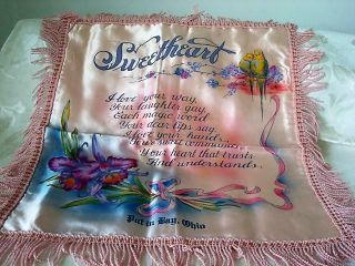 Vintage Souvenir Pillow Cover Put In Bay Ohio Sweetheart Orchids Lovebirds
