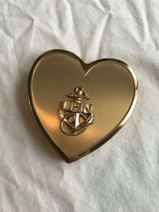 Vintage Usn Navy Compact Mirror Heart Make Up And Tin Usa Late 1940 