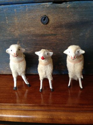 3 Early Antique German Putz Sheep