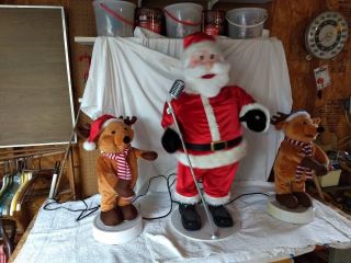 GEMMY Animated Santa & Reindeer 3 Pc Band Set Dancing Singing 36 