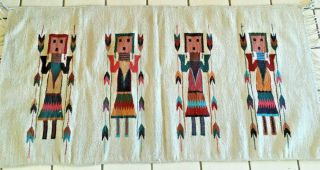 Vintage Navajo Rug Native American Indian Yei Wool Weaving Navaho Corn Maidens