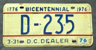 Washington,  D.  C.  1976 Dealer Dlr.  (district Of Columbia).  License Plate.