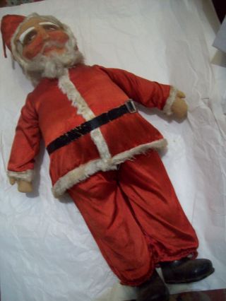Antique German 27 " Tall Stuffed Santa With Fabric Face And Paper - Mache Boots