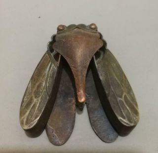 Oriental Vintage Copper Handwork Carved Cicada Collectable Snuff Box Nr
