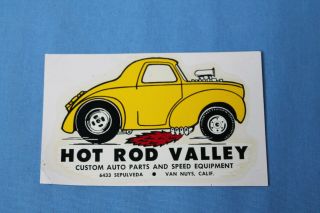 Rare Vintage 1964 Hot Rod Valley Willys Gasser Water Transfer Decal