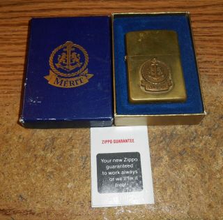 1932 1985 Zippo Merit Full Size Brass Advertising Lighter/in Box/very Rare