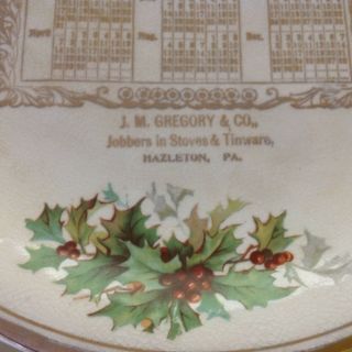 J.  M.  Gregory Co.  Hazleton,  Penna.  1907 Calendar Plate Christmas Theme 3