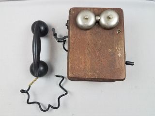 Antique Hand Crank Kellogg Oak Wall Phone Telephone 2871s 4322 Ringer Box 10x8x5