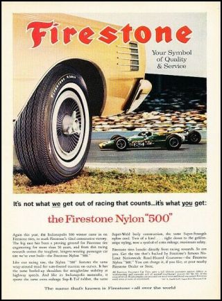 1965 Mercury Firestone Indy 500 Tire Vintage Advertisement Print Art Car Ad J337