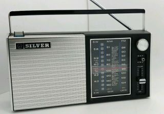 Vintage Silver 10f277 Solid State Fm Mw Sw 3 Band Radio Japanese 70s