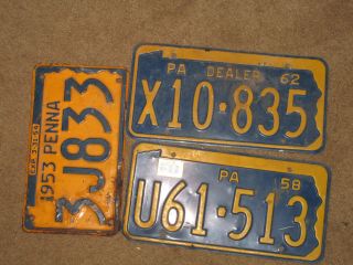 (3) 1953 1958 1962 All Pa.  Pennsylvania Vintage License Plate Tags