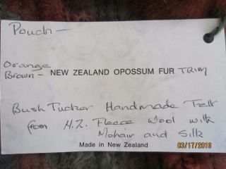 Zealand Opossum Fur Pouch Purse Orange Brown Wool Felt 5