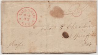 1838 Savannah Ga Stampless Letter - Great Content Loses Arm When Loading Cannon