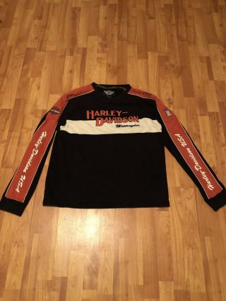 Harley Davidson Crewneck Sweatshirt Embroidered Orange Black Mens Xl