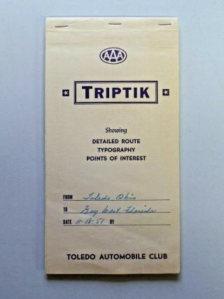 Vintage 1951 Toledo Automobile Club Aaa Triptik Toledo,  Oh To Key West,  Fl