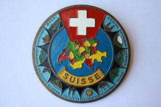Vintage Automobile Touring Club Enamel & Brass Grill Badge Switzerland Suisse