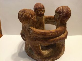 Terra Cotta Small 3 Person Circle Of Friends/dancer Candle Holder