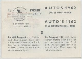 1960s Peugeot 403 French Car Automobile Vintage Ad Card 2