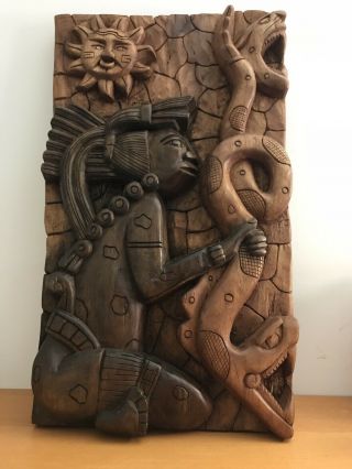 Large Mayan Mask Wood Snake Kukulkan Cobra Hand - Carved Warrior Colorful Jaguar